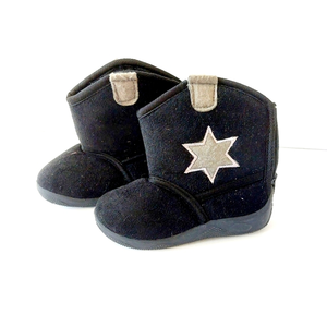 Black‎ Microfiber Cowboy Boots Infant Size 4 Grey Sheriff Star